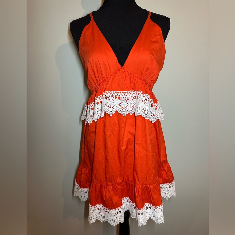 Strut And Bolt Dress Sleeveless Orange With White Lace Sz L NWT #380